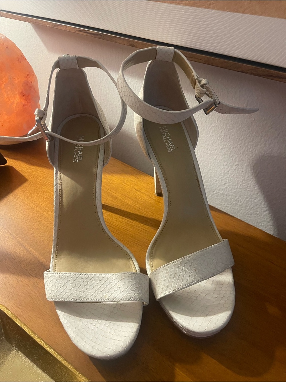 Michael Kors White Textured Ankle-Strap High Heel Sandals Size 9.5